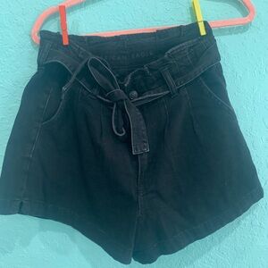 American Eagle Outfitters Black High-Waist Paperbag Tie mom Shorts 8 festival